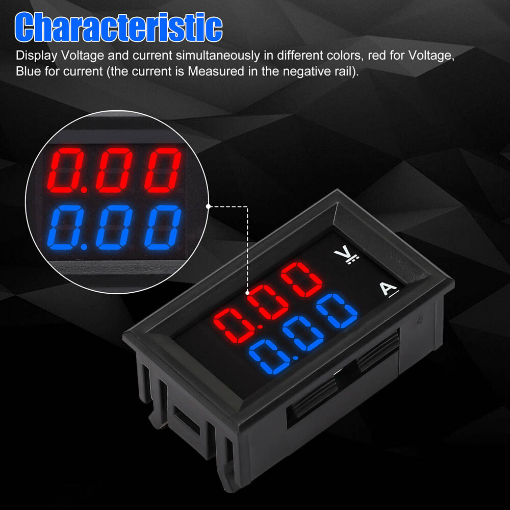 5pcs LED Digital Voltmeter Ammeter Dual Volt Amp Meter Voltage Gauge DC 100V 10A