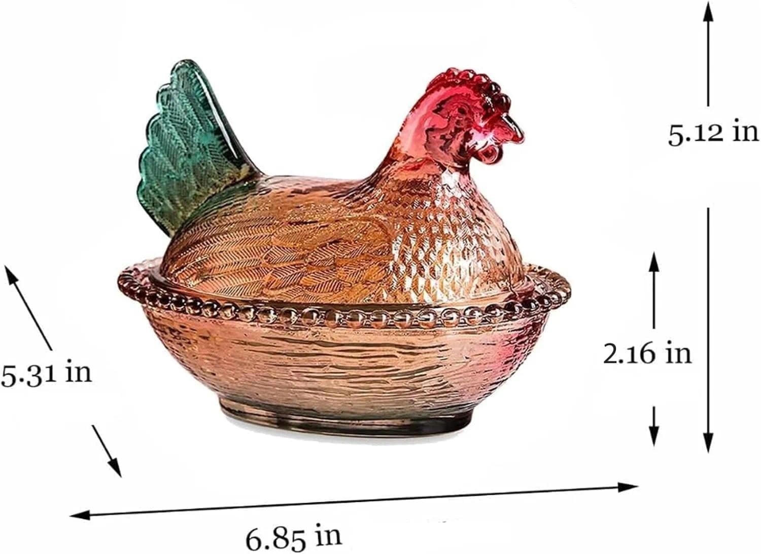 Rooster Decor Glass Candy Dish with Lid - Vintage Hen on Nest Style Large Sna...