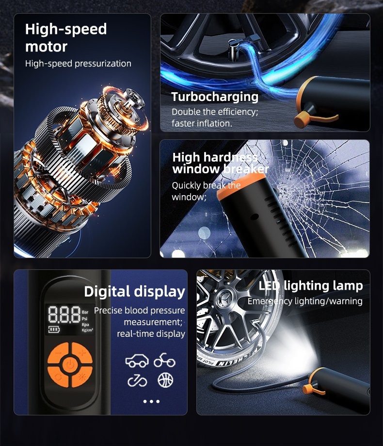 Portable Tire Inflator Rechargeable Air Compressor Pump 150PSI for Car Bike Ball