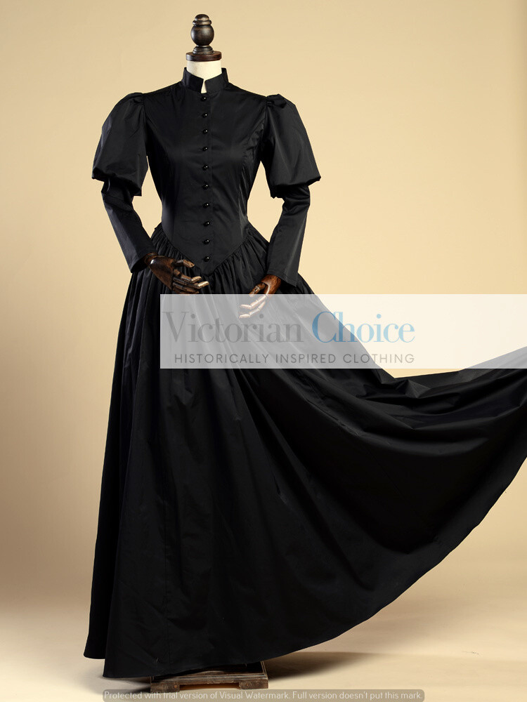 Victorian Gothic Horror Maid Mourning Dress Wicked Witch Halloween Costume 006