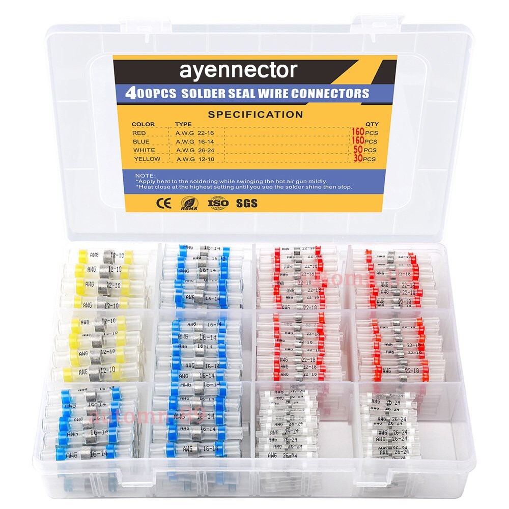 400Pcs Waterproof Solder Stick Seal Sleeve Heat Shrink Butt Wire Connectors Kit