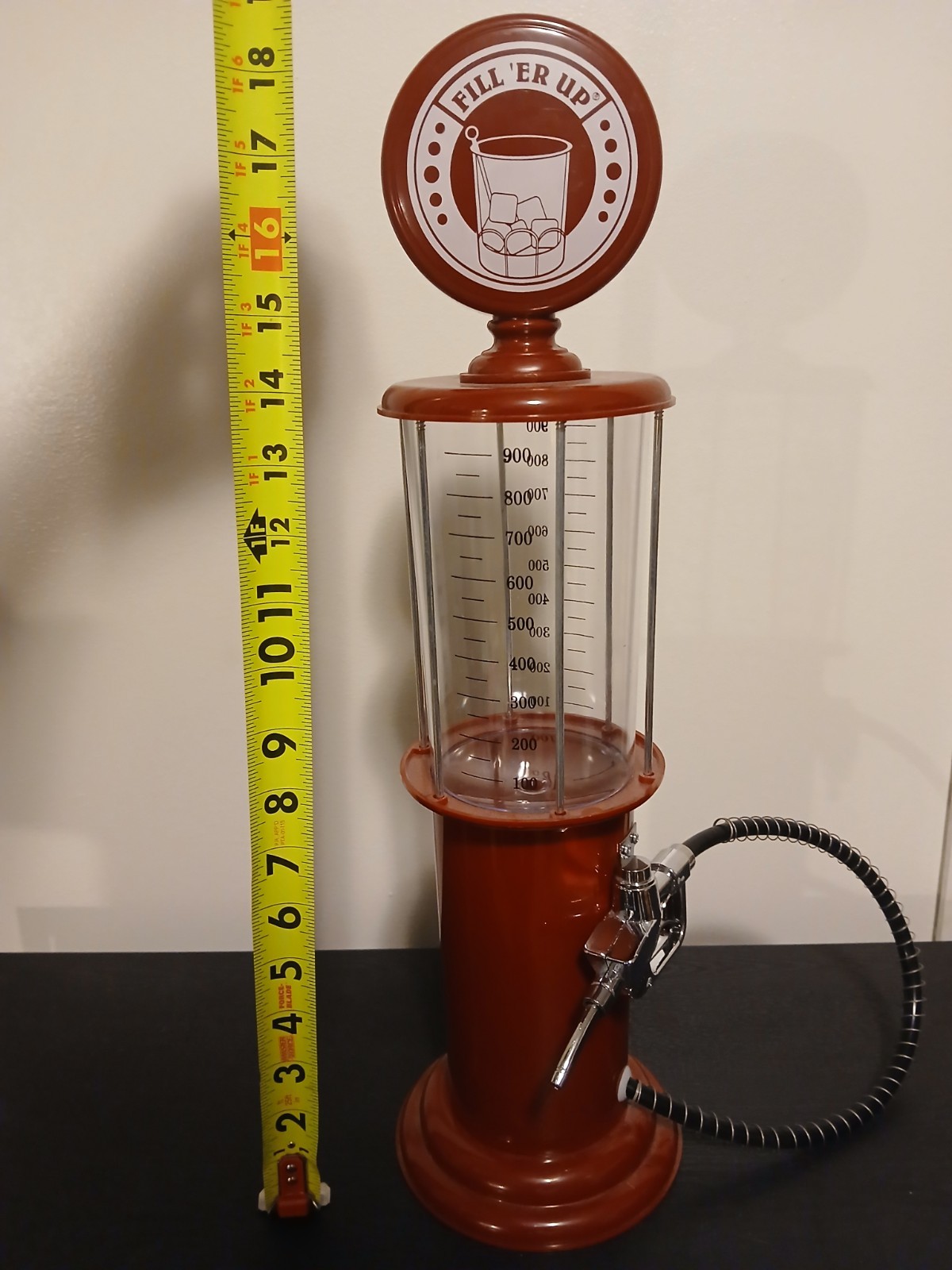 Red Gas Pump Beer, Liquor, Drink, Beverage Dispenser 900 mL Plastic "Fill Er Up"