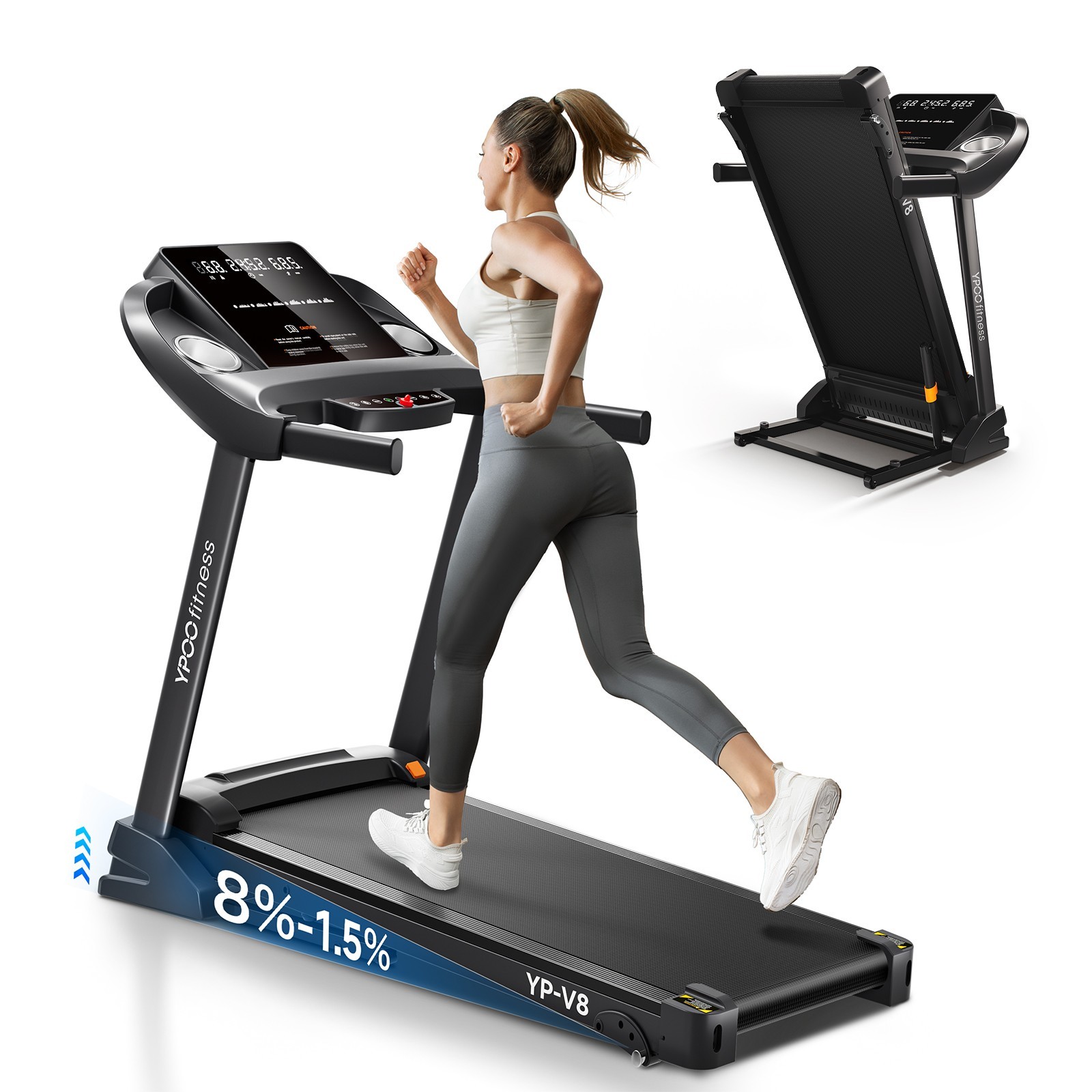 YPOO Foldable Incline Treadmill 8MPH Quiet for Home Treadmill Discounted Sales