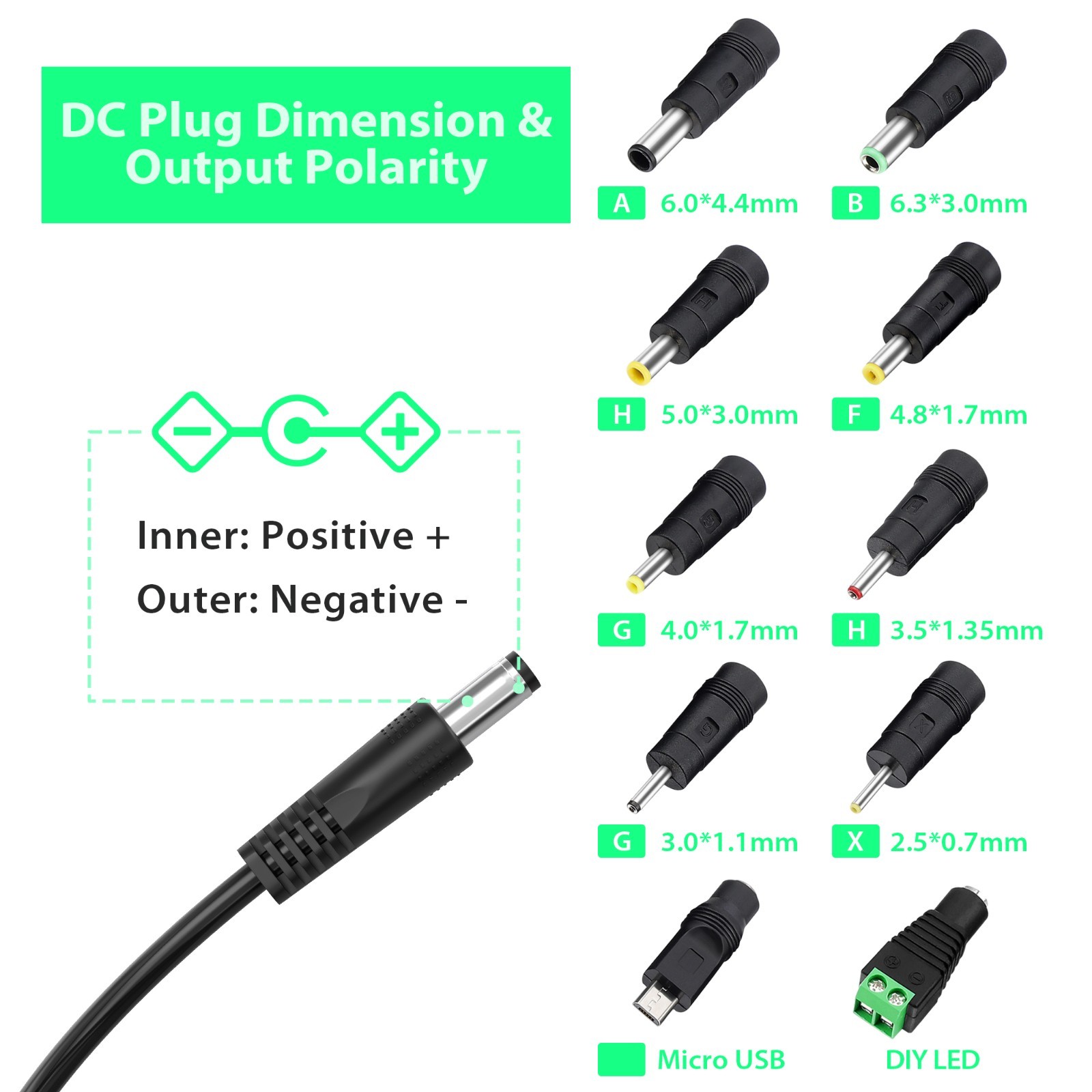 6V 2A AC/DC Power Adapter Cord with 10 Replacement Plug Tips