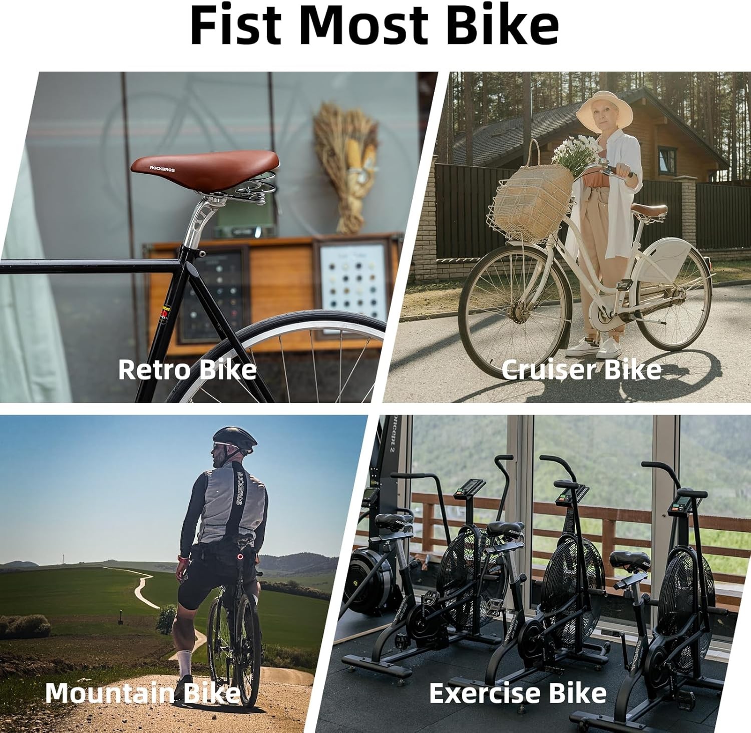 ROCKBROS Bike Seat Wide Comfort Cushion Waterproof Vintage Brown Bicycle Saddle