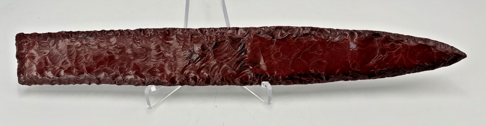 Modern Hand Knapped 11" Red Mahogany Obsidian Spear Point Dagger Tool