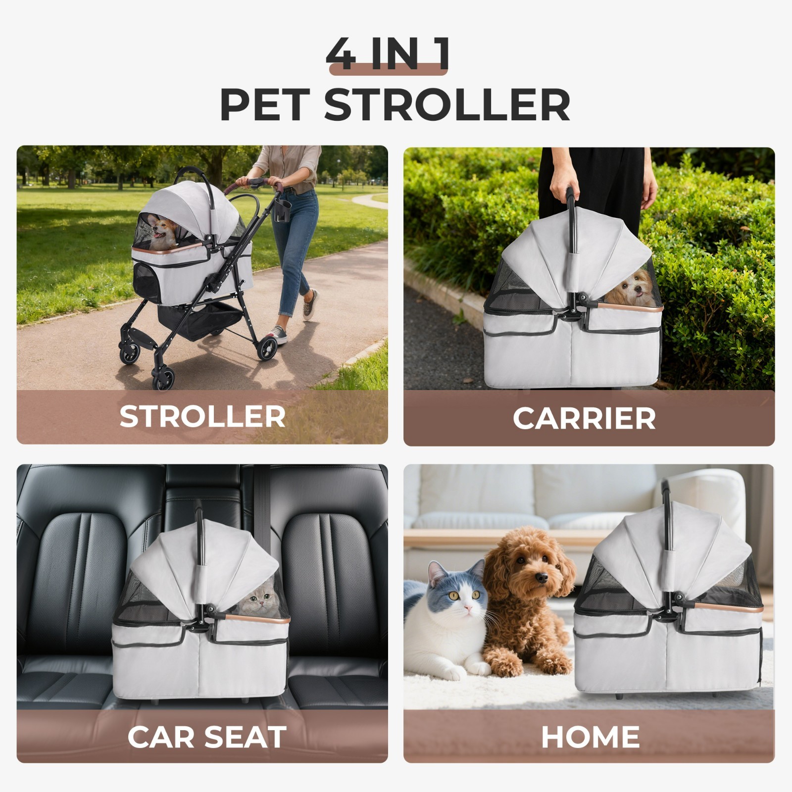 Foldable Pet Stroller 360° Rotating Wheels for Small Animals