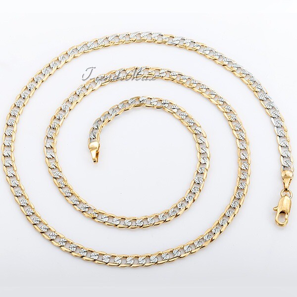 4mm 18-30" Diamond-Cut Curb Cuban Link Gold Plated Chain Necklace Men Women Gift