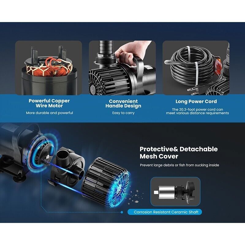 Electric Submersible Water Pump for Koi Pond Pool Waterfall Fountains Fish Tank