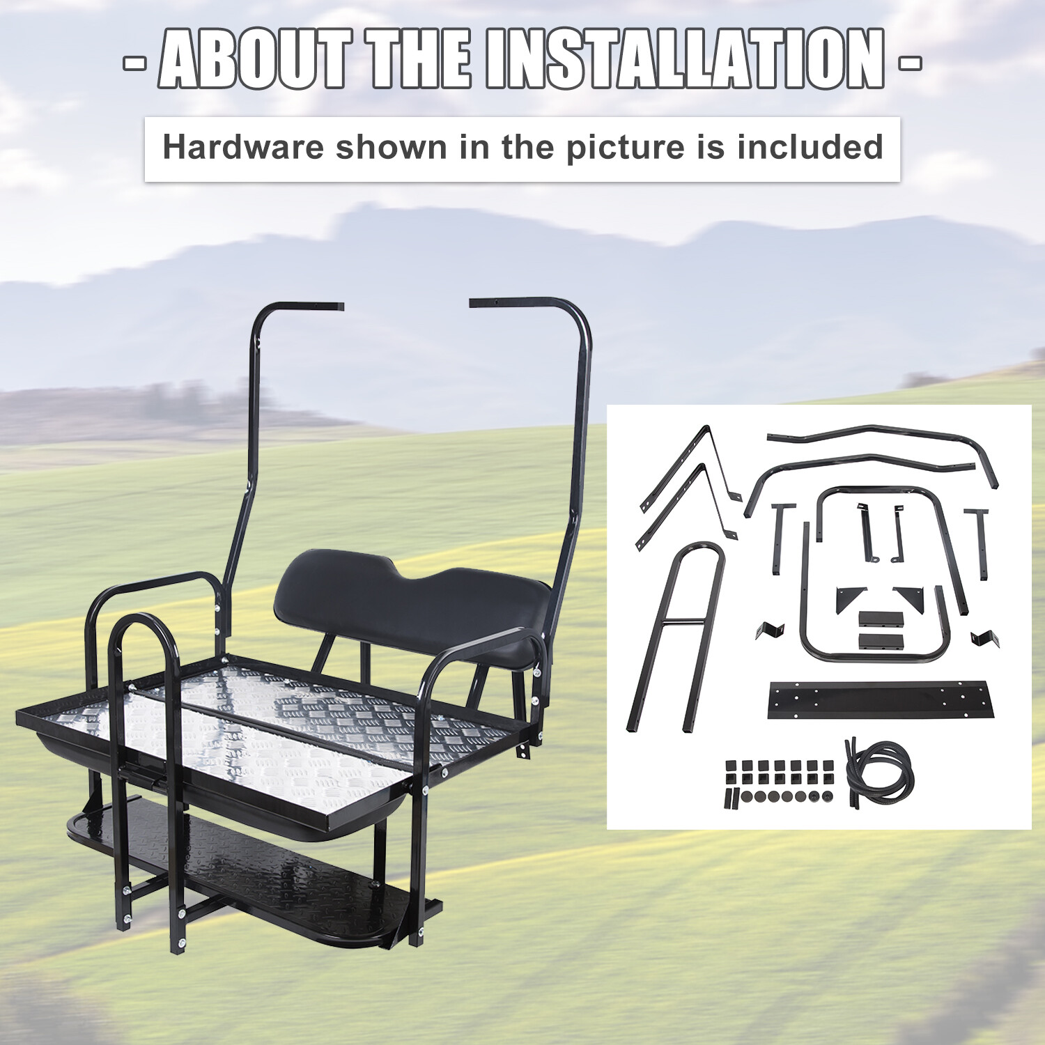 For 1982-2000.5 Club Car DS Golf Cart Flip Folding Rear Back Seat Kit+Grab Bar