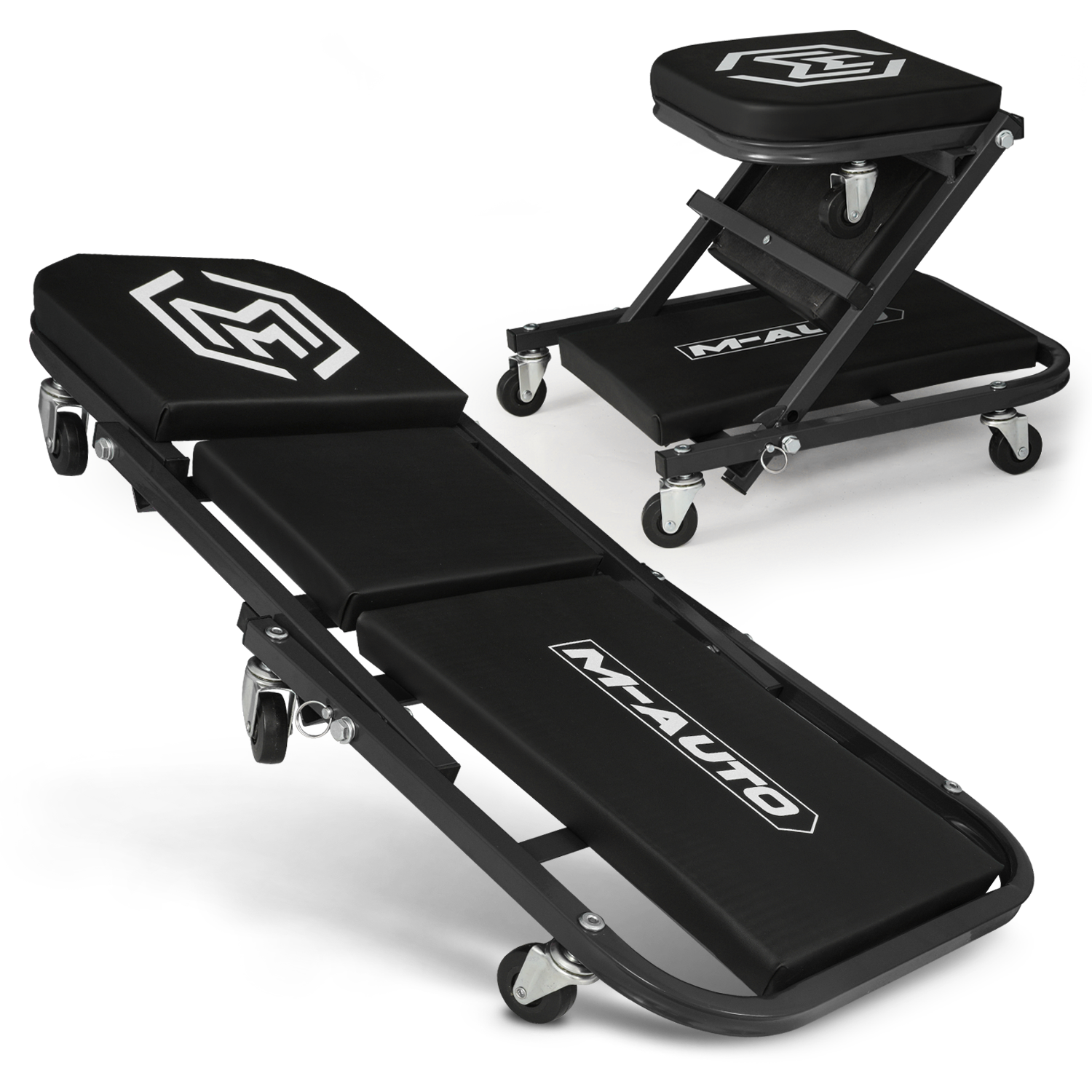 36" Black Folding Creeper Mechanic Work Upholstered Seat Automotive Repair Stool