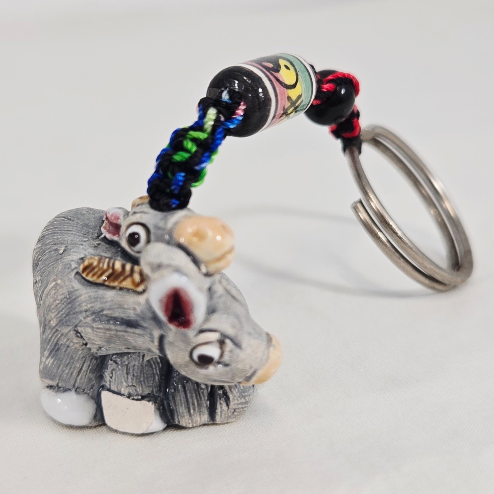 Vintage Handcrafted and Carved Soapstone Donkey Key Ring Peru Souvenir 1.5"