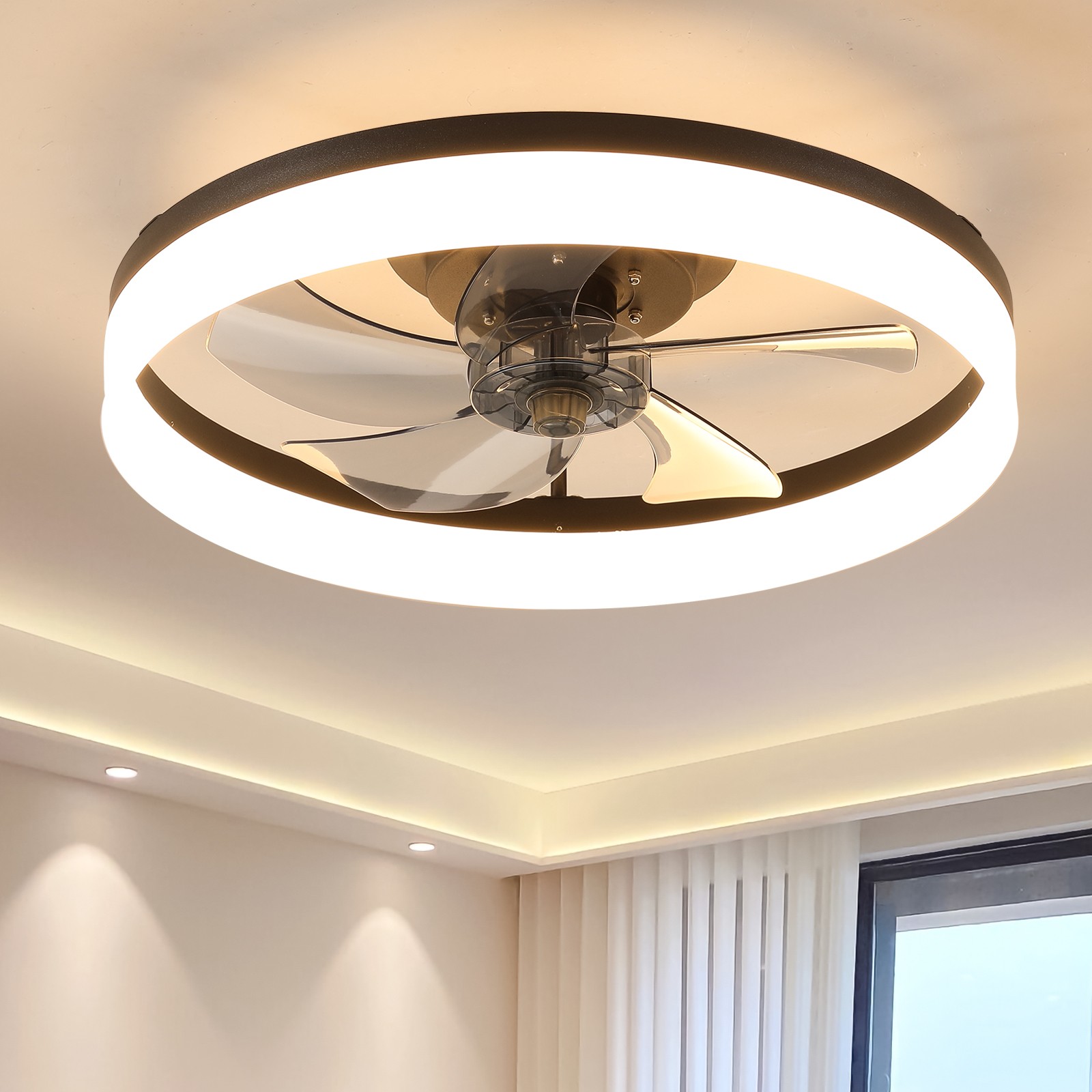 20" Modern Fan Lights Flush Mount LED Ceiling Light kit With APP Remote Control