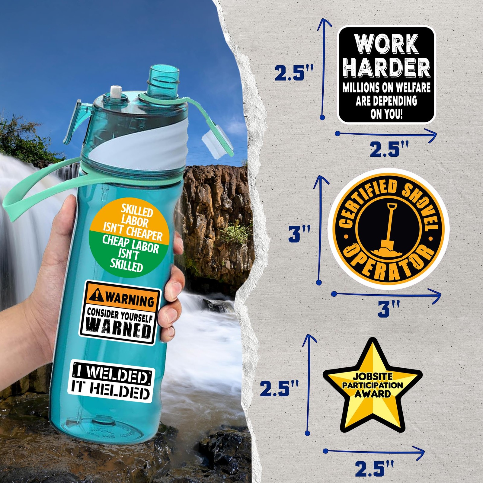 173 PCS Funny Hard Hat Stickers Waterproof Blue Collar Decals Pack Laptop Helmet