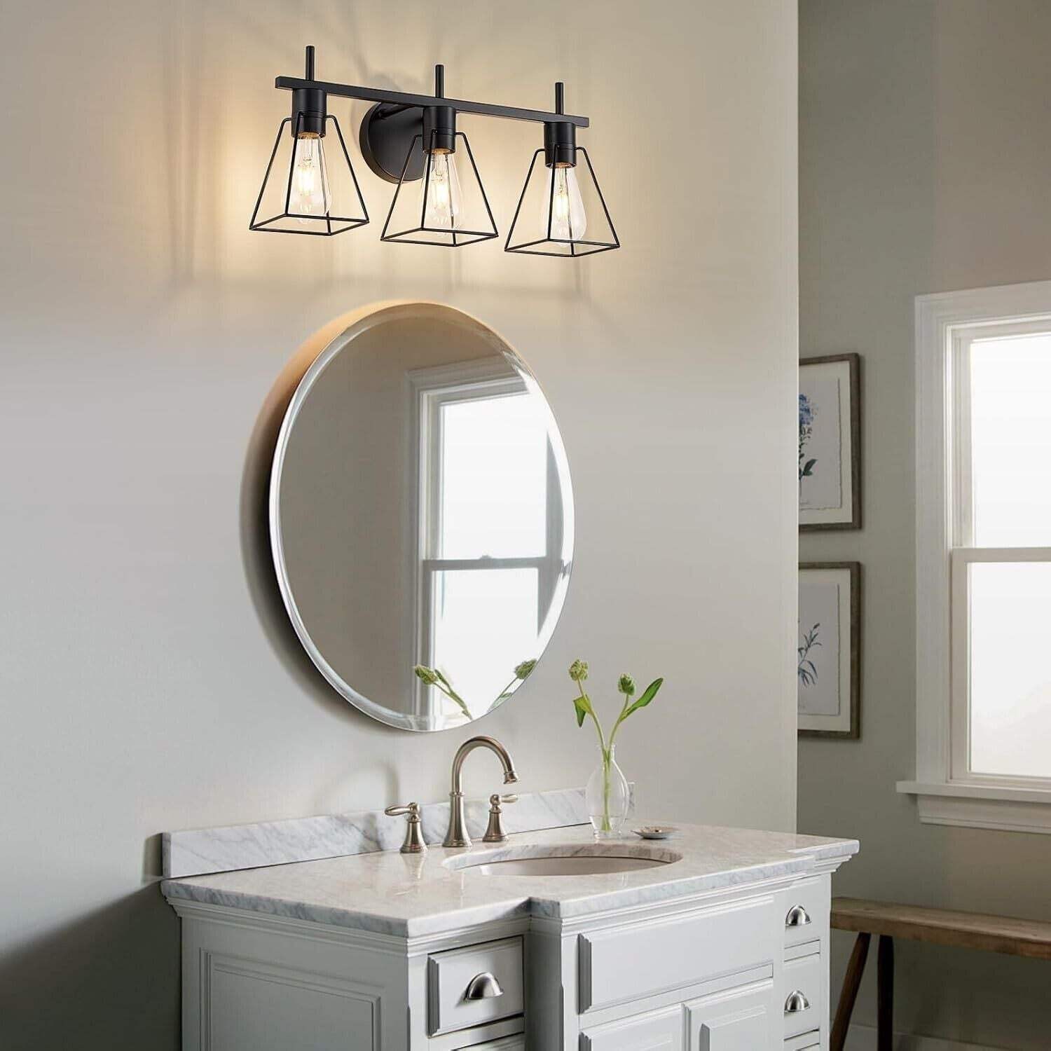 Farmhouse Bathroom Light Fixtures: FonmYim Black 3-Light Vanity, Rustic Wall Sco