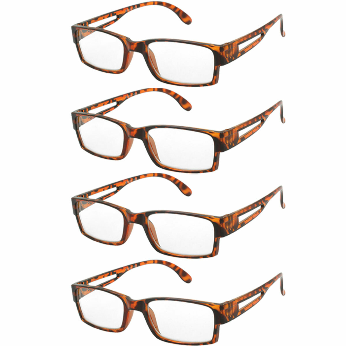 READING GLASSES MENS WOMENS 4 PACK SQUAR FRAME DEMI COLOR READERS VALUE DEAL NEW