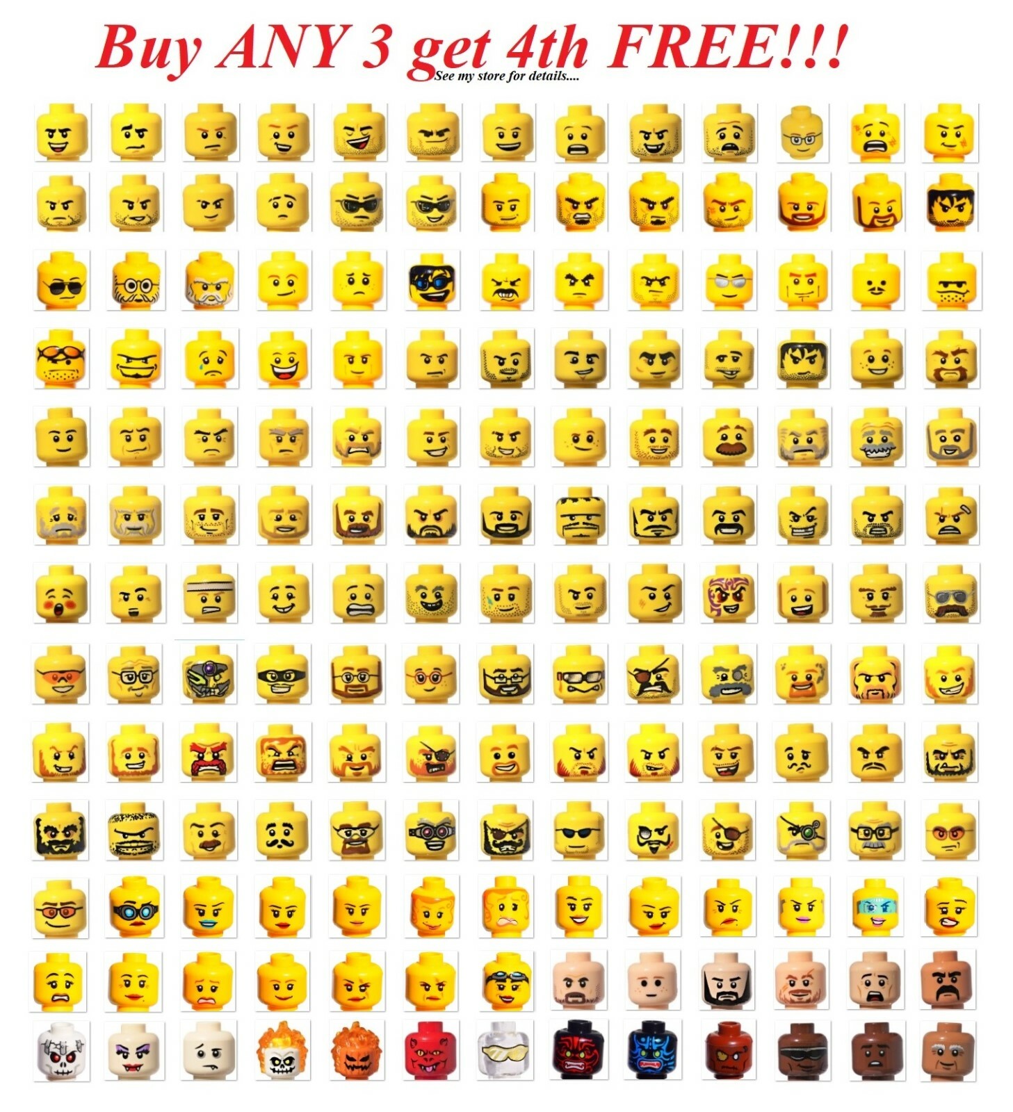 ☀️Lego YOU PICK YOUR HEAD Minfig minifigure mini figure face male female Bulk
