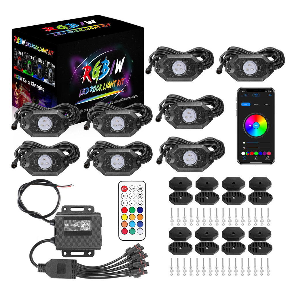 RGB LED Rock Lights 8-Pods Wireless Bluetooth Music Multi Color ATV UTV 4WD RZR