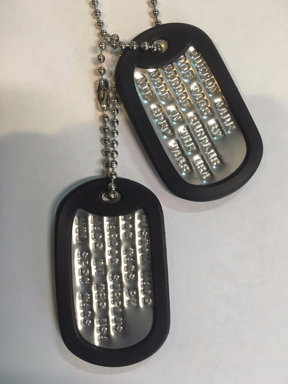 MILITARY CUSTOM DOG TAGS BALL CHAIN & SILENCERS OFFICIAL GI ARMY USMC MATTE