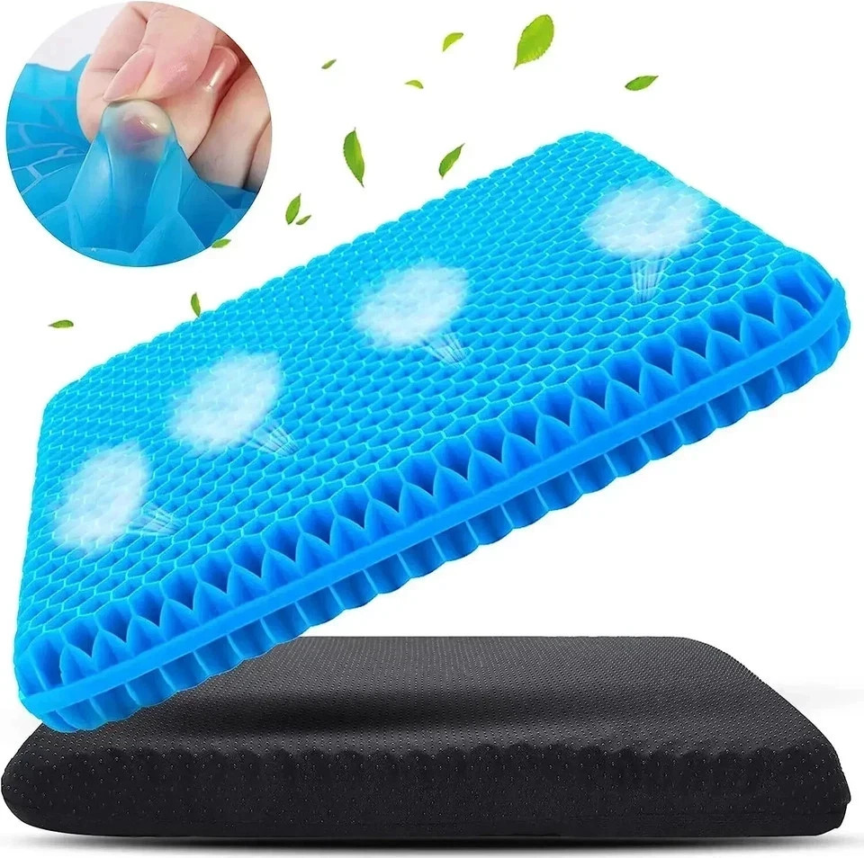 Double Thick Gel Seat Cushion with Non-Slip Cover | Breathable Comfort