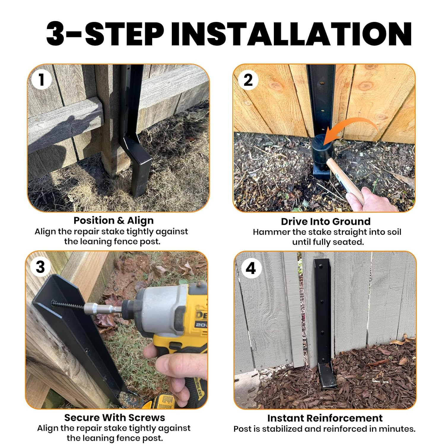 Fence Post Repair Kit,Heavy Duty 4X4/6X6 Fence Post Anchor Bracket for Leaning/B