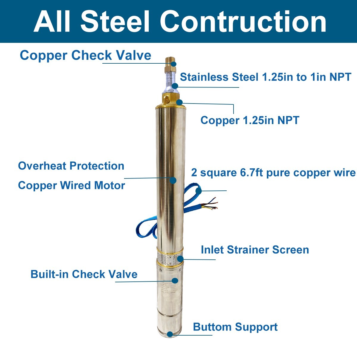 2HP 4" Solar Pump Submersible Pump Bore Deep Well Pump+MPPT Controller DC 110V