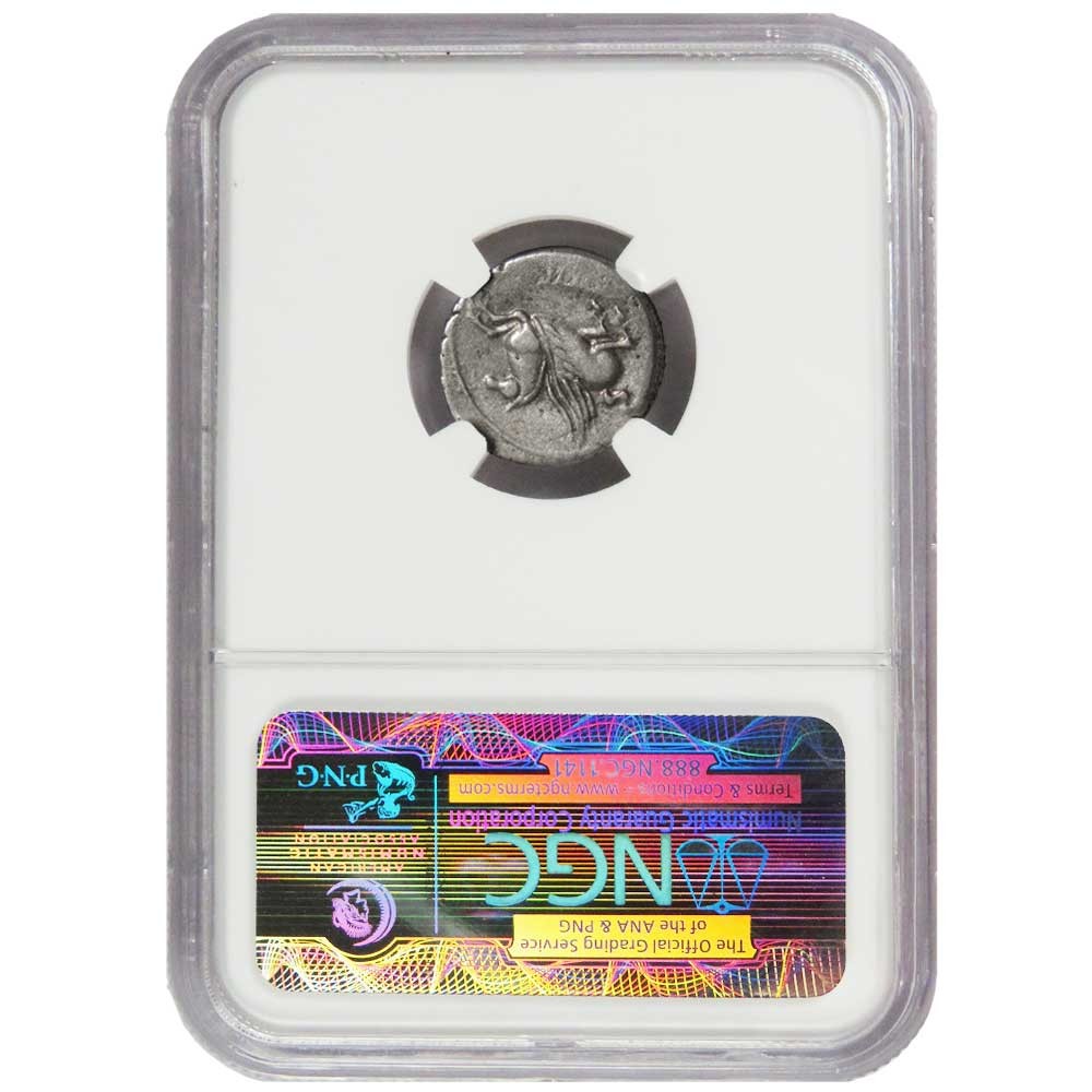 Roman Republic Q. Titus AR Silver Denarius 90 B.C. Bachus Obv Pegasus rev NGC VF