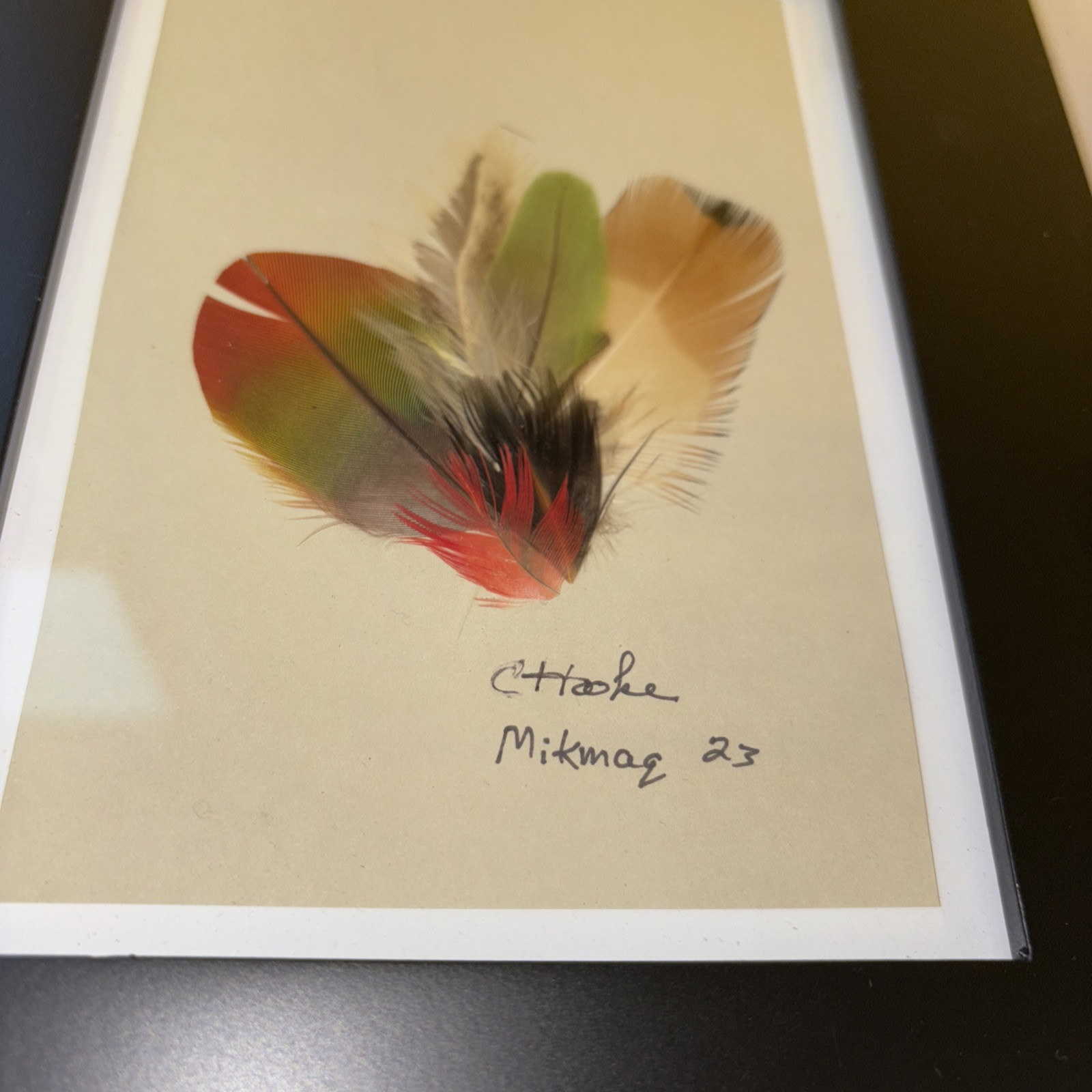Signed C Hooke Mikmaq Feather Art Native Mi’kmaq Nova Scotia Canada Framed