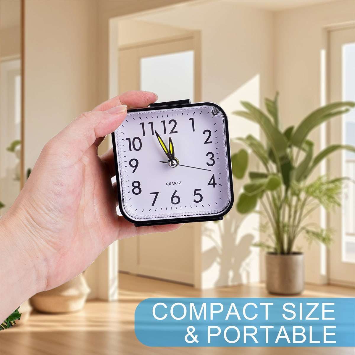 Small Travel Alarm Clock Analog Battery Operated Silent No Ticking With Light