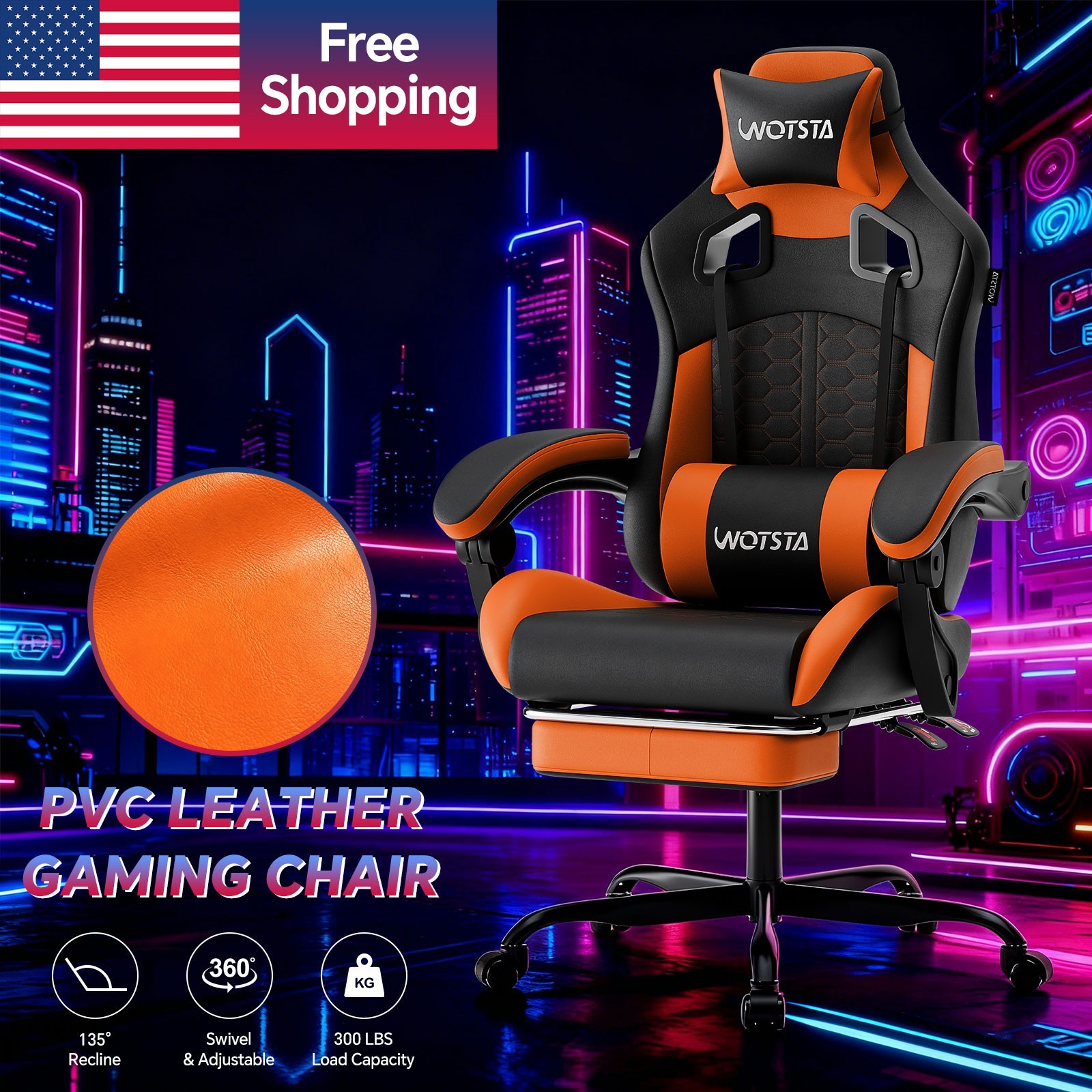 Gaming Chair with Massage,Ergonomic PC Computer Chair with Footrest Comfortable