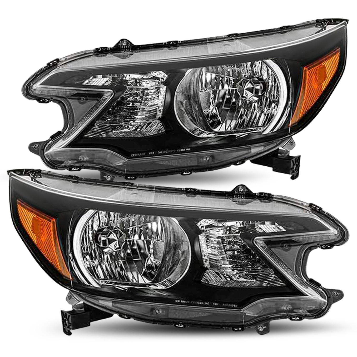 For 2012 2013 2014 Honda CRV CR-V Black Amber Corner Headlights Assembly Pair