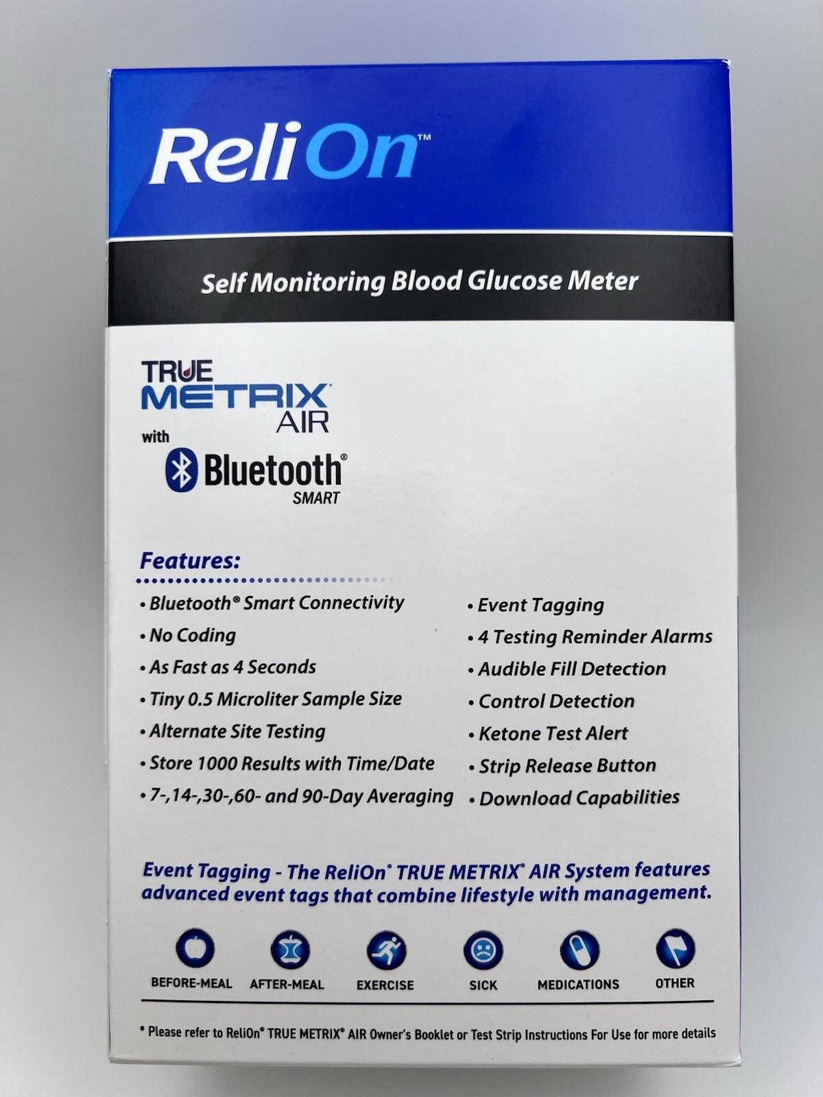 New Reli On TRUE METRIX Air Self-Monitoring Blood Glucose Meter Bluetooth Smart