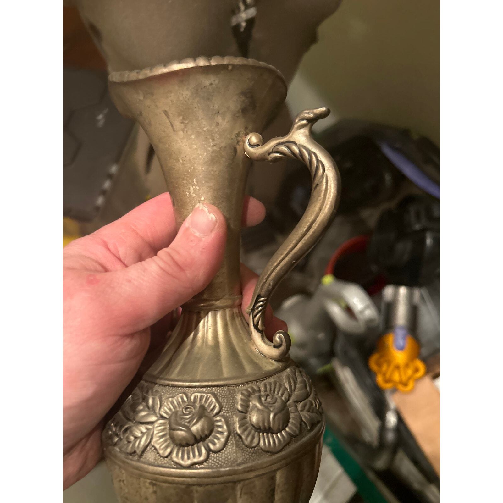 Silver-Plated Antique Carafe w/ Rose Flower Design, Vintage Decanter, Water Vase