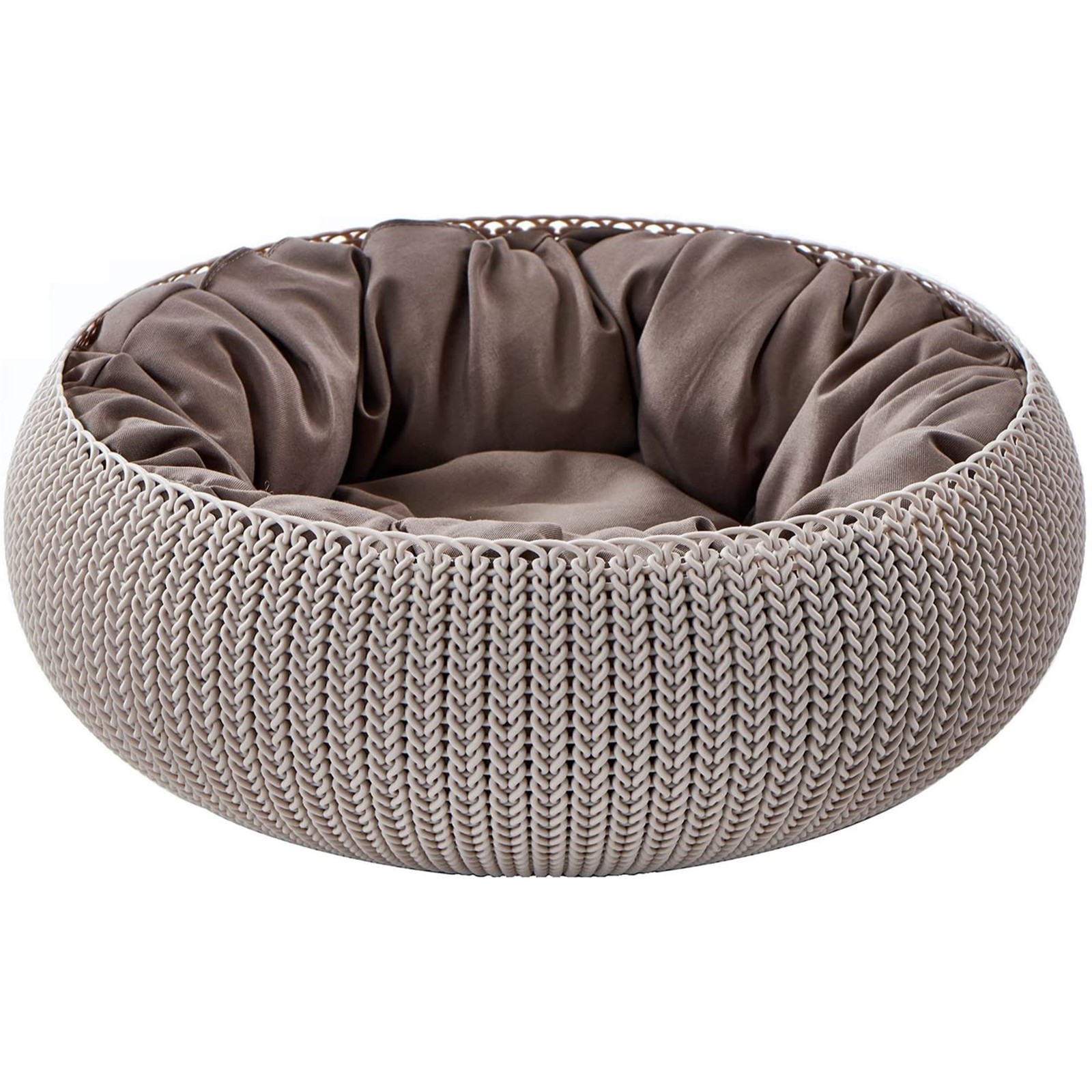 Keter by Curver Knit Cozy Resin Plastic Pet Bed for Dogs and Cats, Sandy Beige