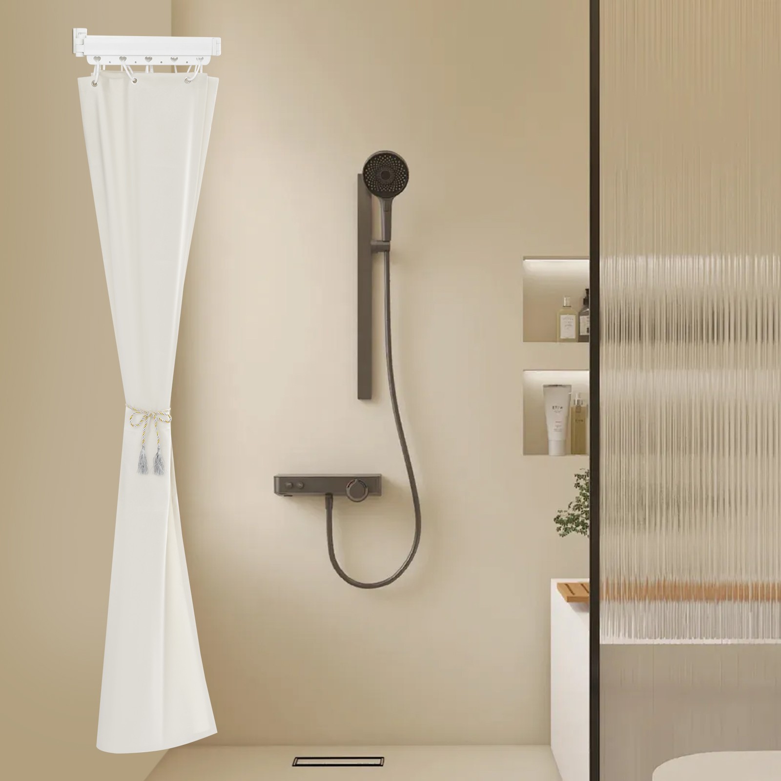 Bathroom Shower Curtain Folding Shower Curtain Rod Wall Mounted 110.23 lbs Load