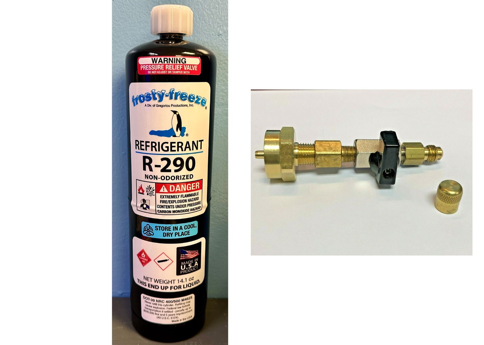 R–290, R290, "LARGE" 14.1 oz. Cylinder, Modern Industrial Refrigerant CGA600-V