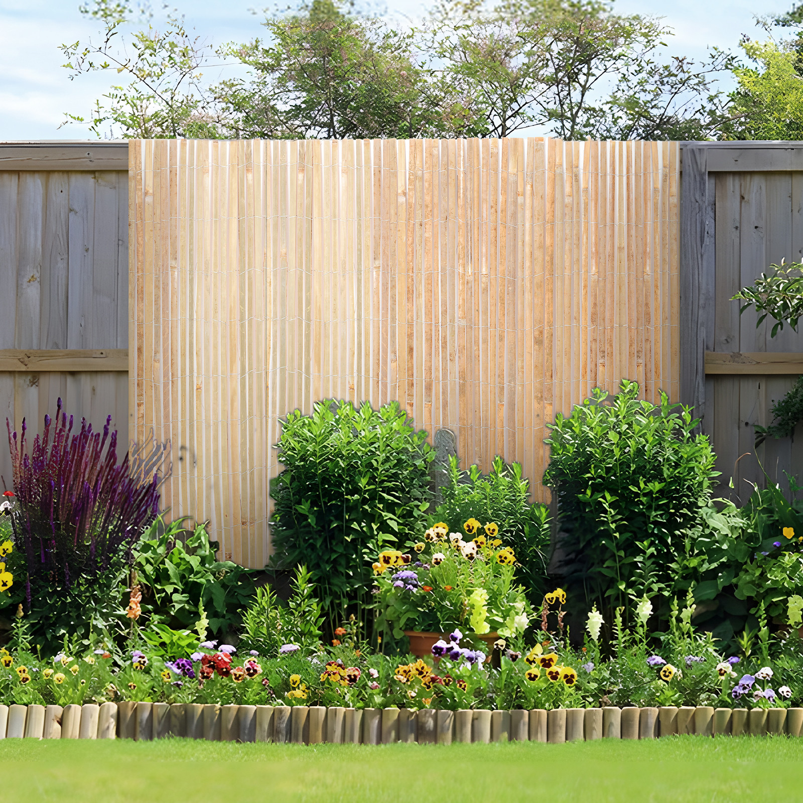 Natural Bamboo Slat Screening Privacy Bamboo Slat Fence 6 ft H x 13 ft L