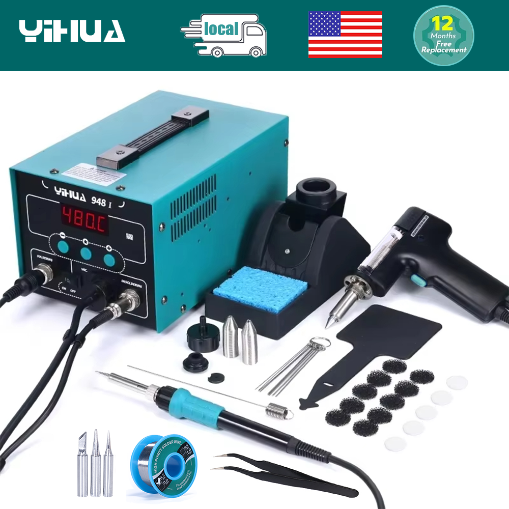 YIHUA 948-I Soldering Iron Tin Suction Gun 2-in-1 Desoldering Rework Station
