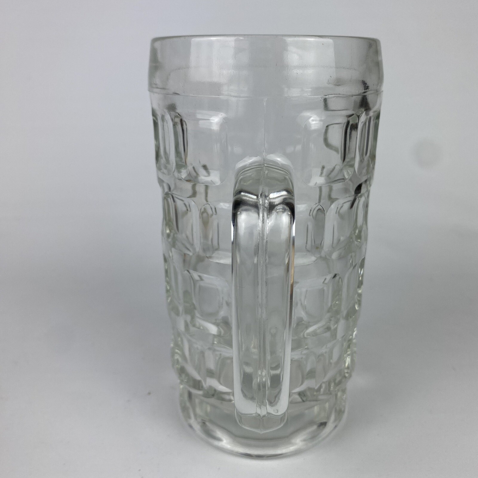 VTG Dimple Thumbprint Glass Mug Heavy Clear Pint Beer .5 L Stein Man Cave Bar