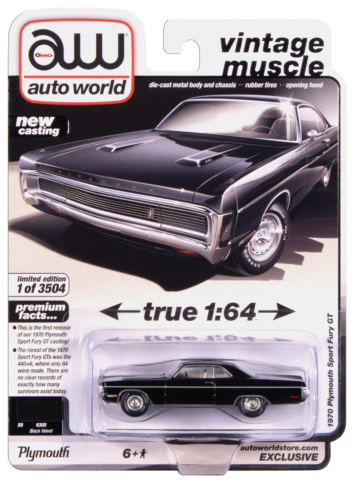 Auto World 1970 Plymouth Sport Fury GT (Black Velvet) (AW Exclusive) 1:64 Diecas