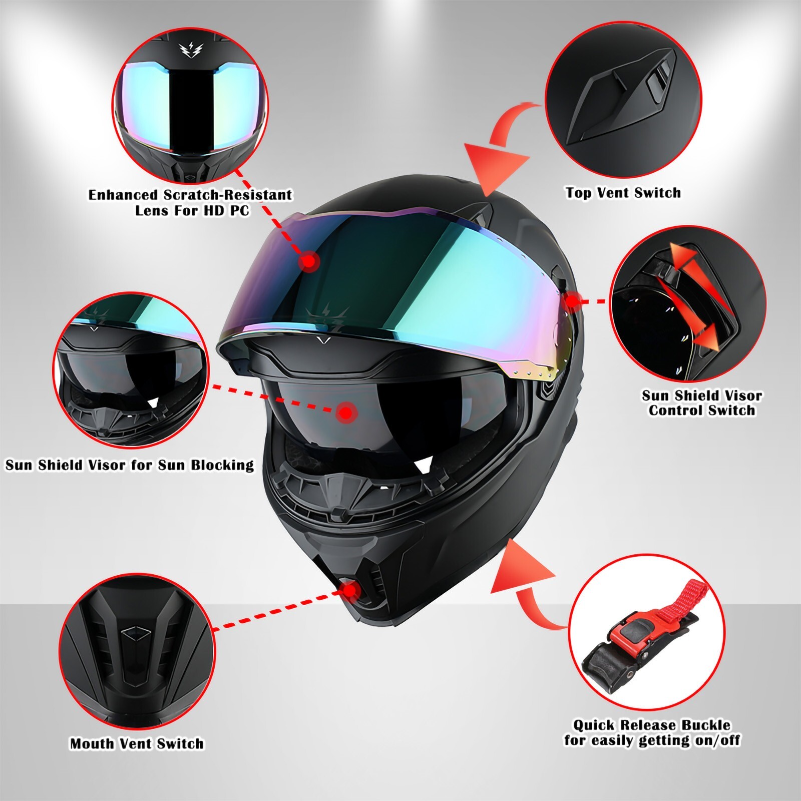 1Storm Motorcycle Full Face Helmet for Adults with one Extra Clear Shield: KT828