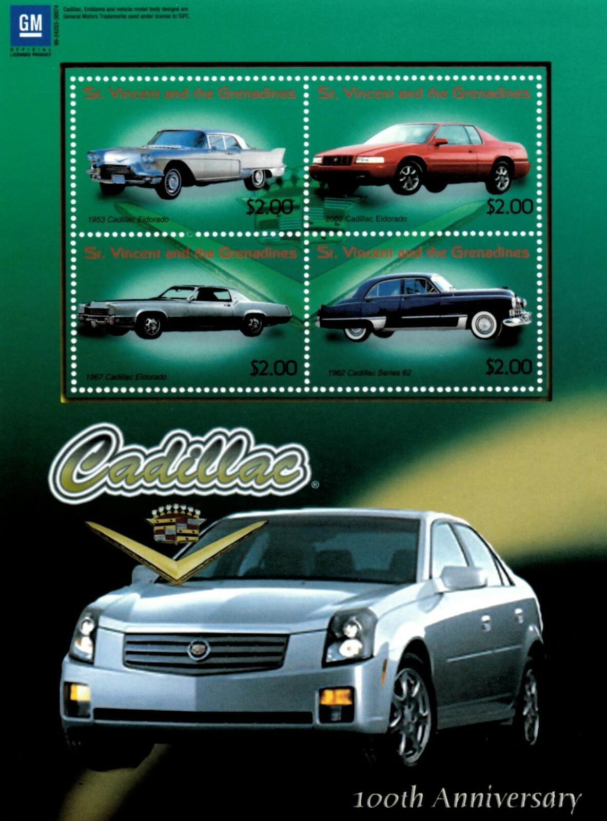 St. Vincent 2003 - SC# 3123 Cadillac, Eldorado, Car Auto - Sheet of 4 Stamps MNH