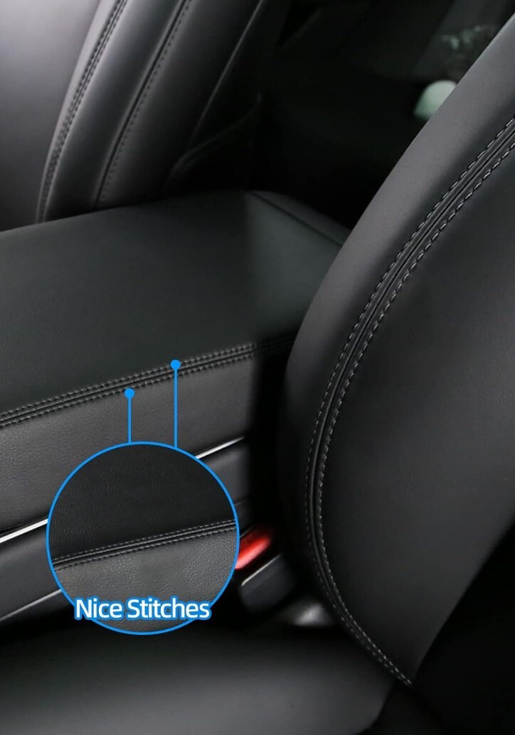 Car Armrest Cover Tesla Model 3 Y PU Leather Center Console Cover BLACK STITCH