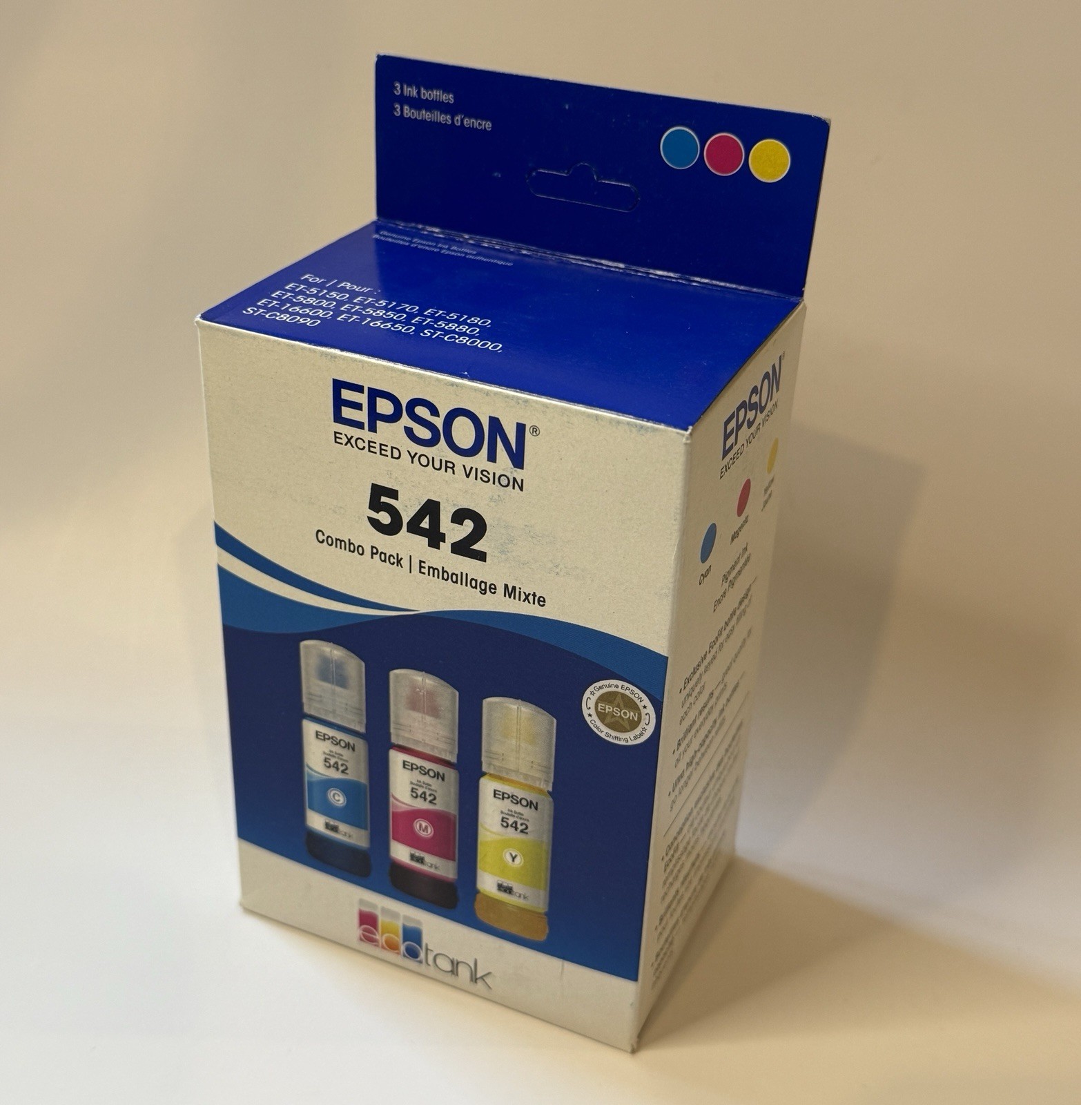 Genuine Epson 542 Ink Bottle 3 Pack for ET-5150 ET-5850 ET-16500 ST-C8000 NEW US