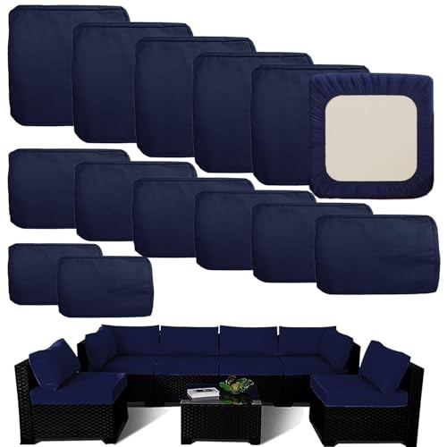 Outdoor Cushion Covers Replacement 14 Pcs Patio Cushion Covers fit for Blue