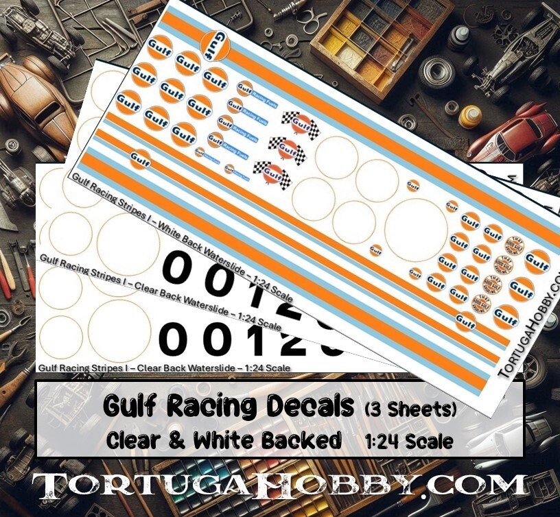Gulf Racing Decals - 1:10 / 1:18 / 1:24 Scale - Waterslide Decals