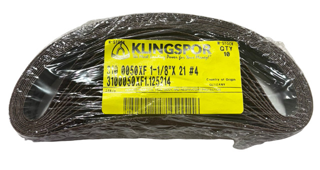 Klingspor 1-1/8" x 21" Sanding Belts 50 Grit Aluminum Oxide 10 Pack