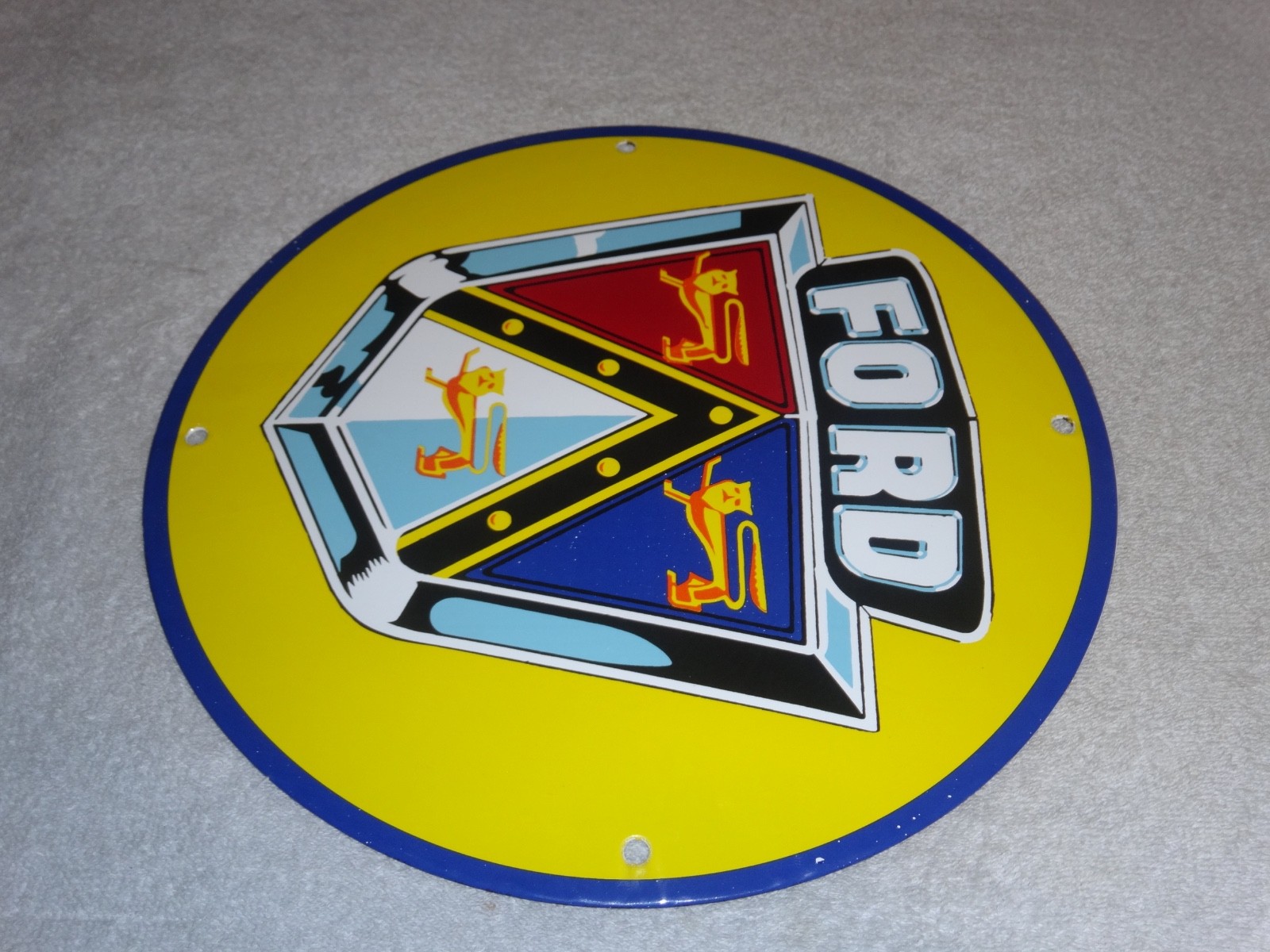 VINTAGE 11 3/4 in FORD AUTOMOBILE & TRUCK ADV. SIGN HEAVY METAL PORCELAIN #S 217