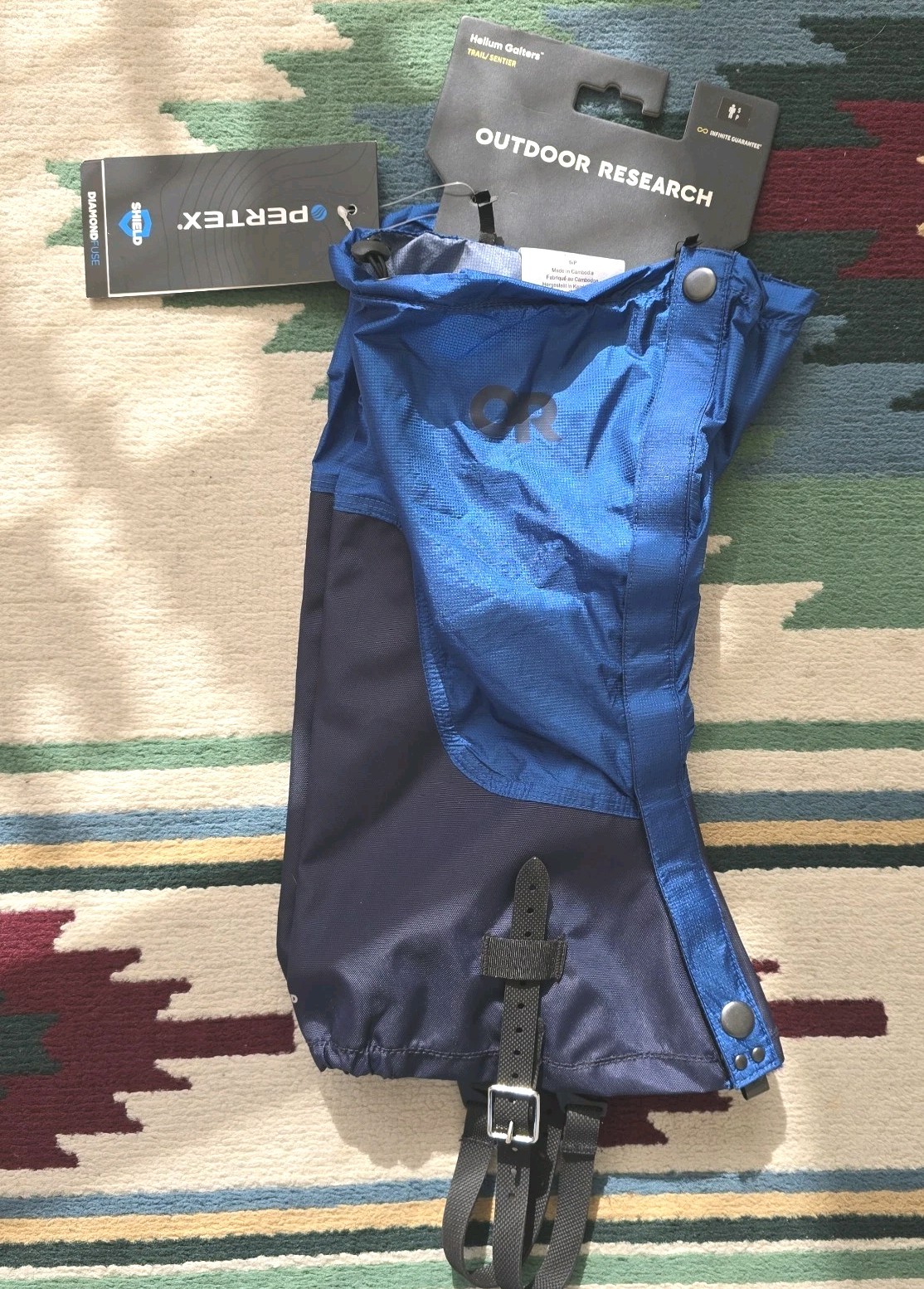 Outdoor Research Helium Gaiters Mens Small Naval Blue Pertex Shield Ski Hiking