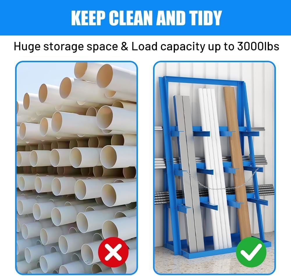 3000LBS Vertical Bar Rack 39" x 24" x 84" Lumber/Pipe Storage with Safety Chain